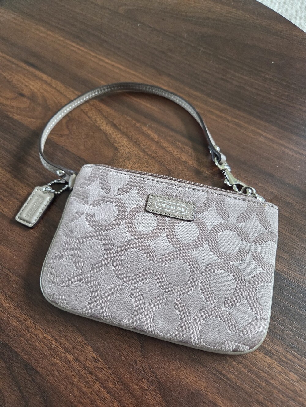 Coach Signature Taupe Op Art Small Wristlet - Beige Purse Clutch